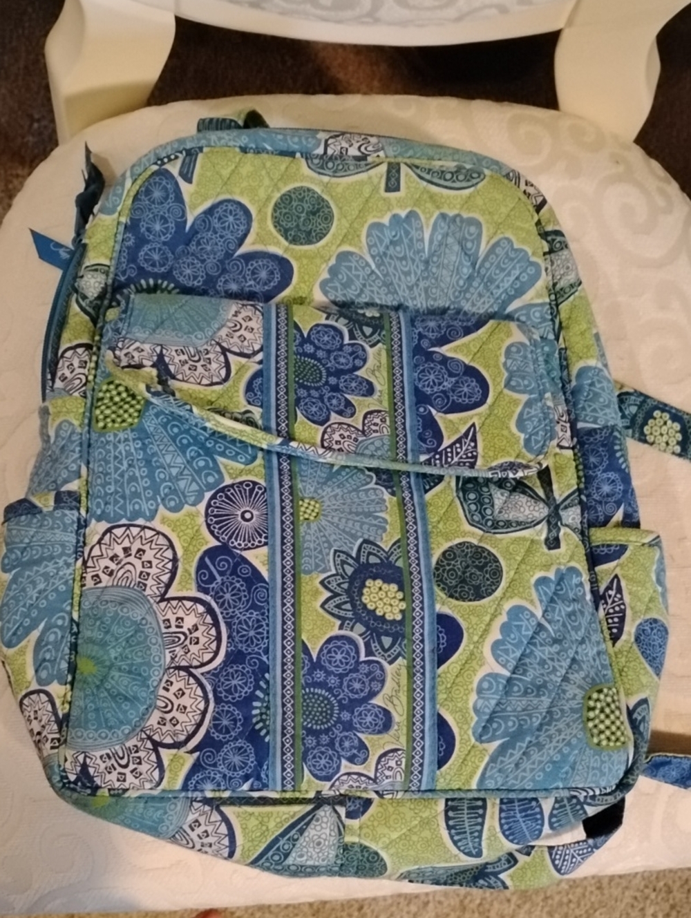 Vera Bradley Quilted Floral Backpack in Blue and Green